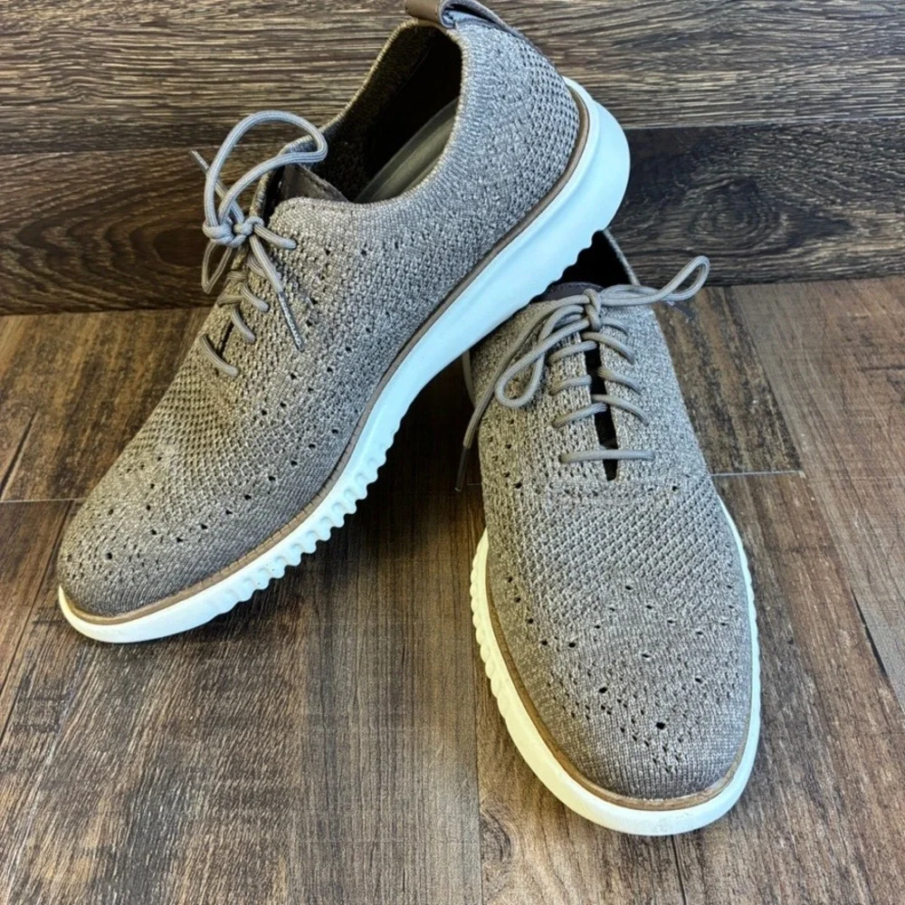 Cole Haan Zerogrand Stitchlite Oxford Mens 8M Taupe Knit Wingtip Shoes C37988